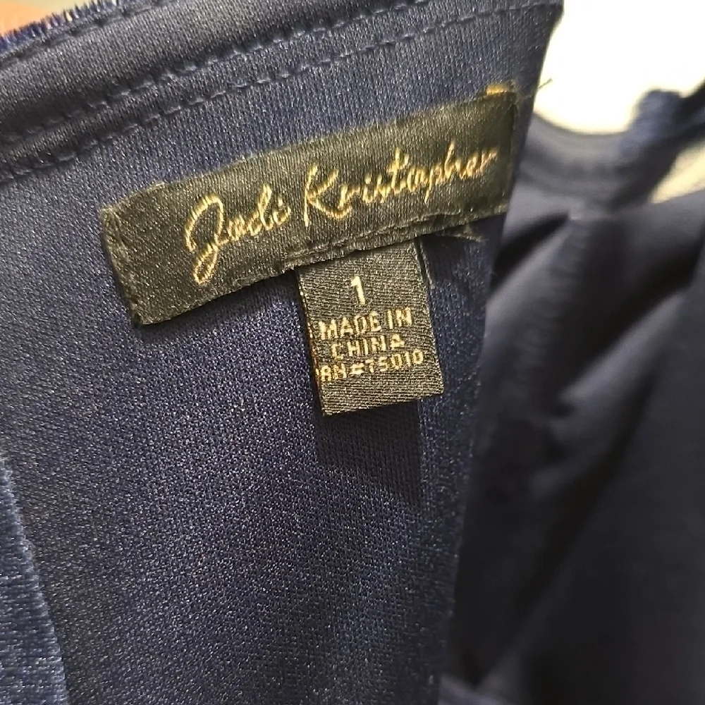 Jodi Kristopher Navy Velvet Blue Halter Sleeveless A-line Formal or Prom Gown - Picture 5 of 7